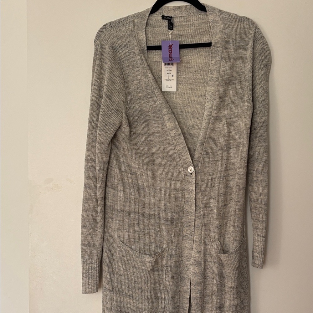 Eileen Fisher Organic Linen Duster Cardigan Heather Gray M NWT